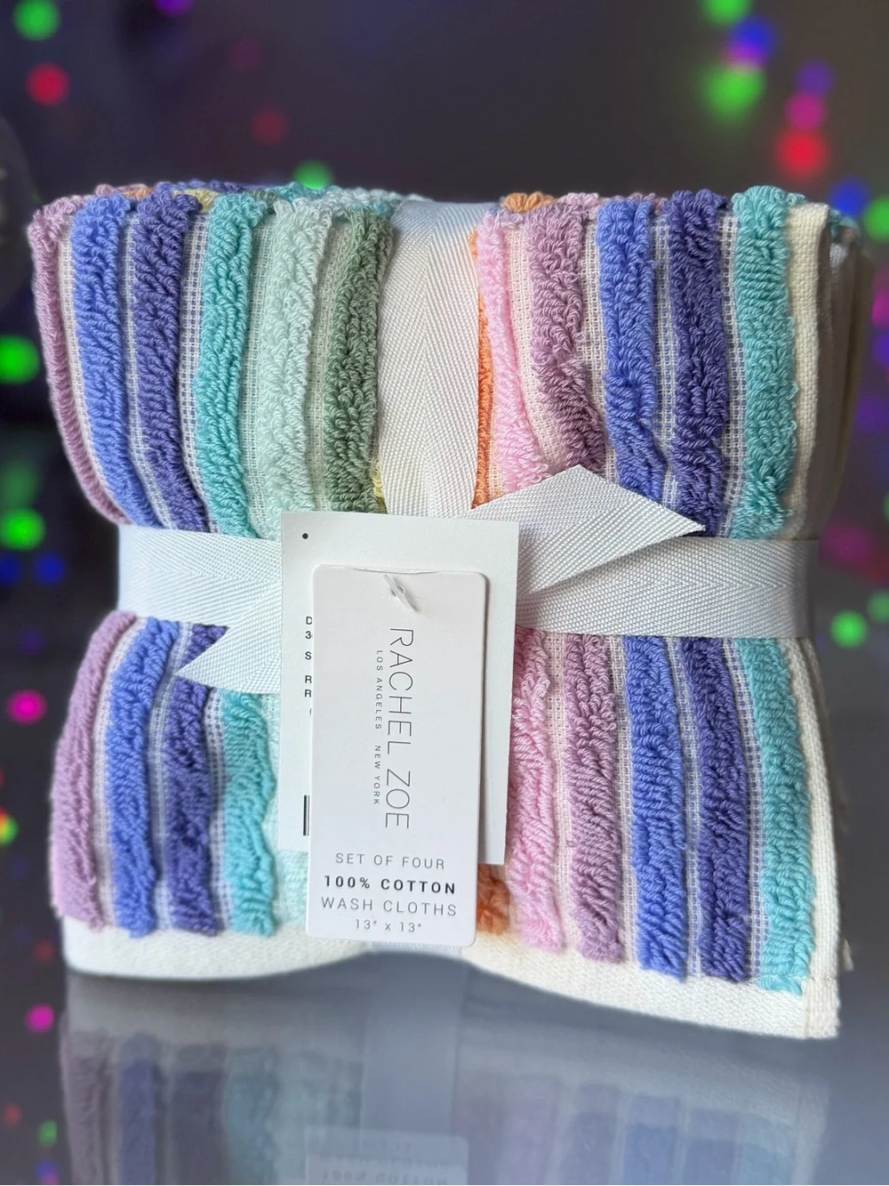 Rachel Zoe Caribbean Coast Rainbow Striped luxe Bathroom Wash cloth towel Set